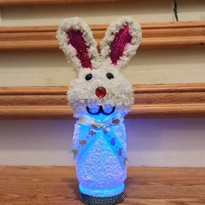 Hand Crafted Light-Up Bunny Decor with Pink Ears